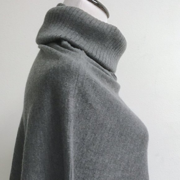 Eileen Fisher gray merino wool cowl neck poncho sweater one size - Picture 3 of 7